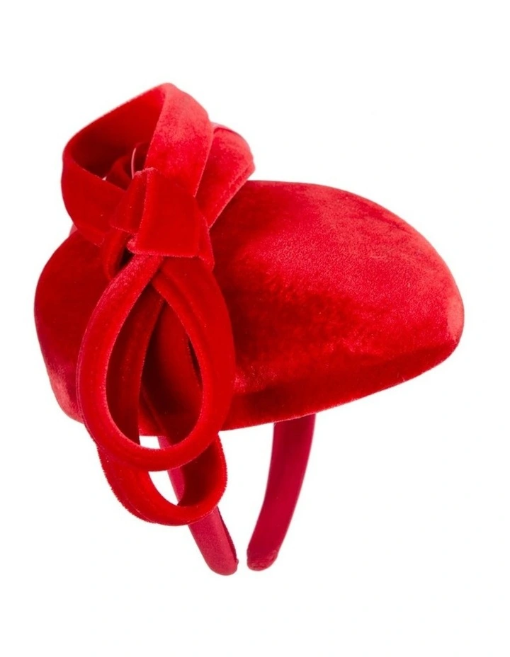 Red velvet pillbox winter fascinator J441R image 3