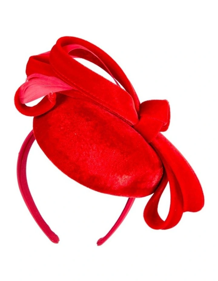 Red velvet pillbox winter fascinator J441R image 5