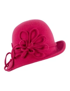 Raspberry red felt winter hat with flower by Max Alexander J439R