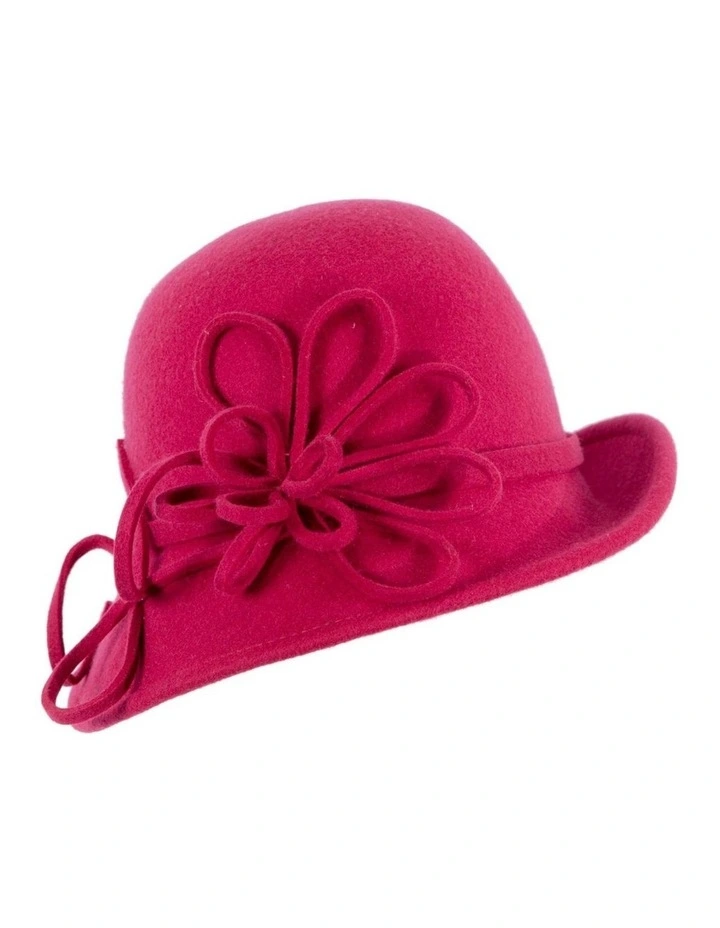 Raspberry red felt winter hat with flower by Max Alexander J439R image 1