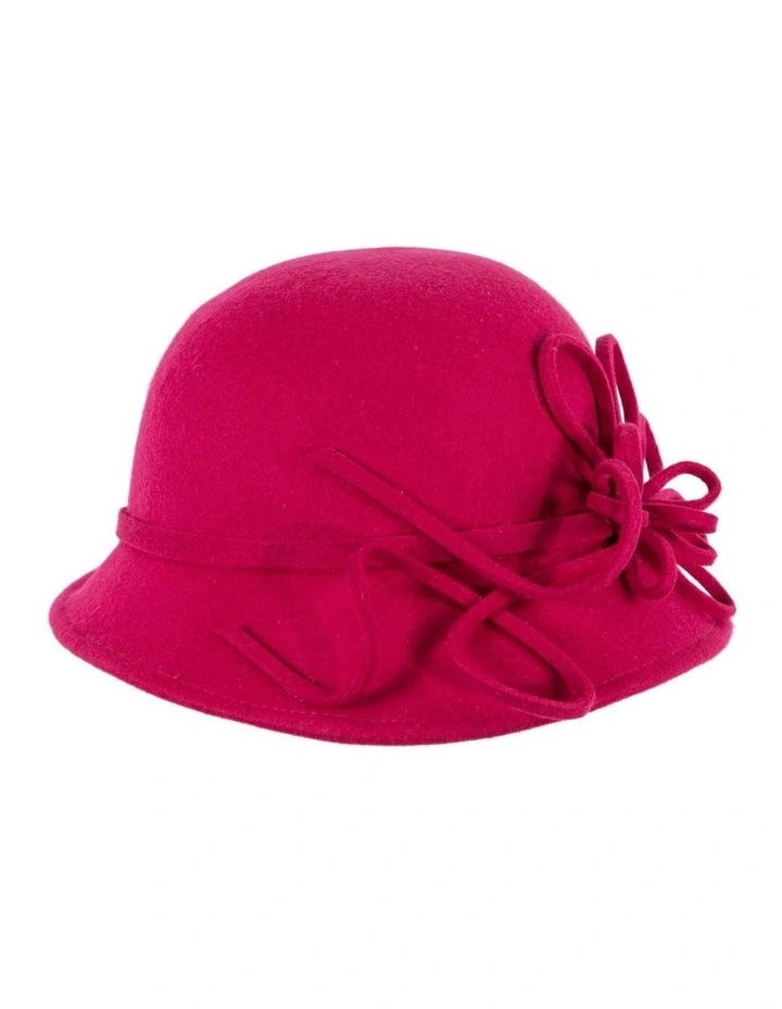 Raspberry red felt winter hat with flower by Max Alexander J439R image 2