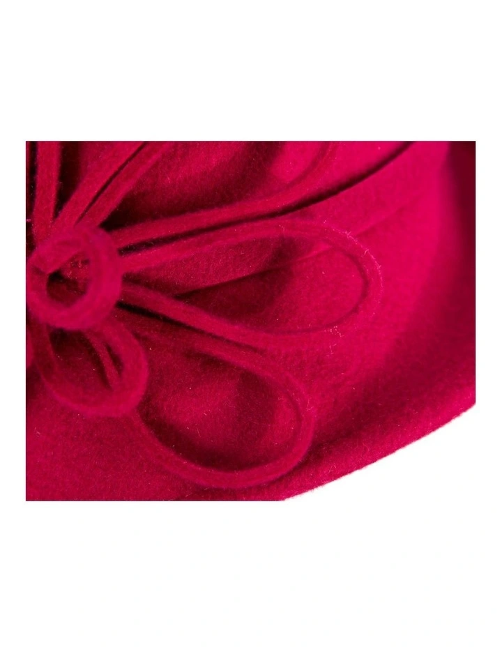 Raspberry red felt winter hat with flower by Max Alexander J439R image 3