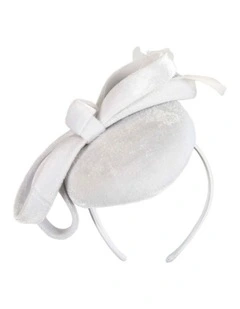 White velvet pillbox winter fascinator J441WHT