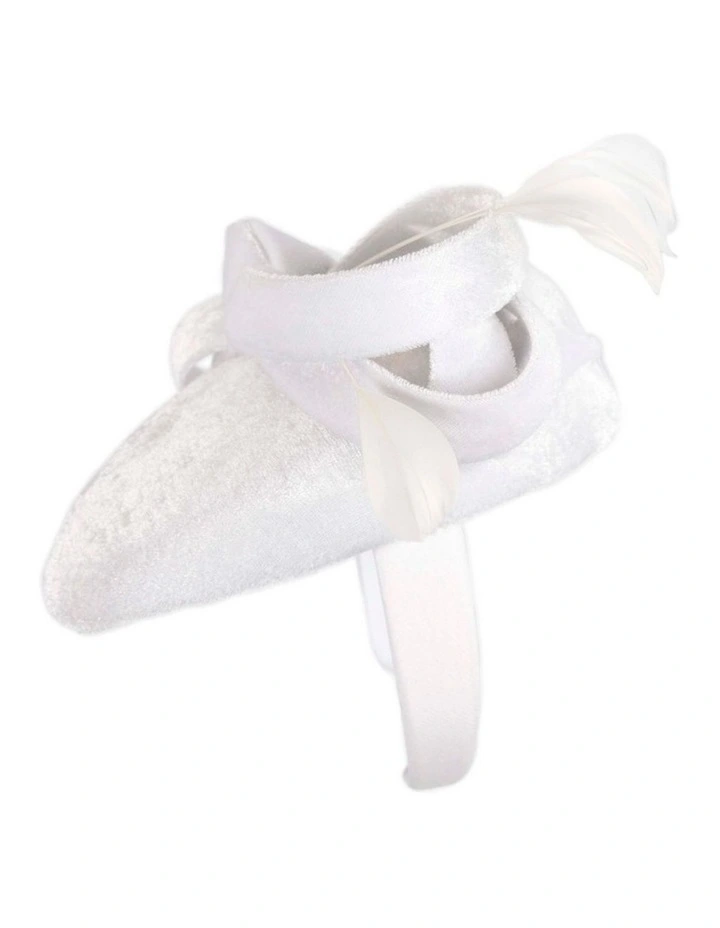 White velvet pillbox winter fascinator J441WHT image 2