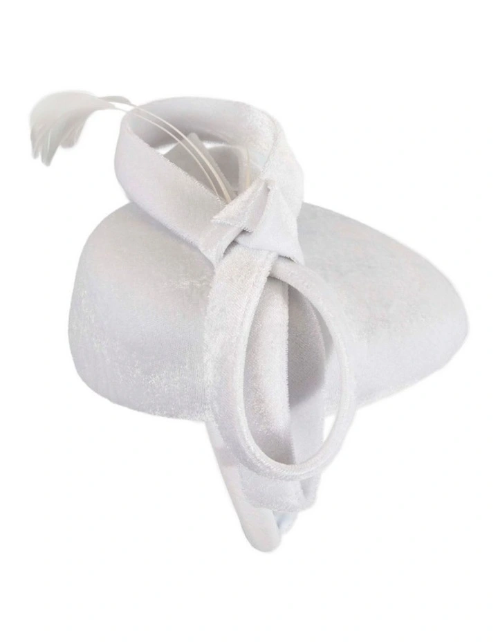 White velvet pillbox winter fascinator J441WHT image 3