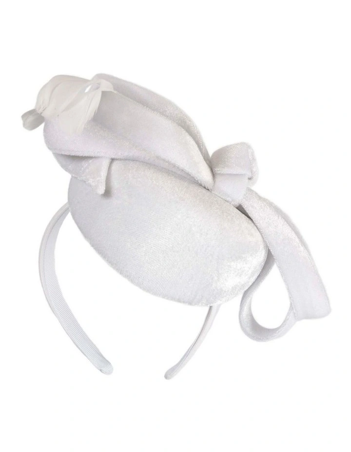 White velvet pillbox winter fascinator J441WHT image 5
