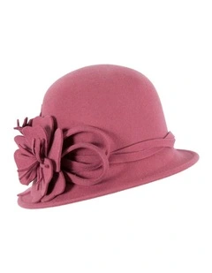 Rose pink felt winter hat with flower by Max Alexander J437RS