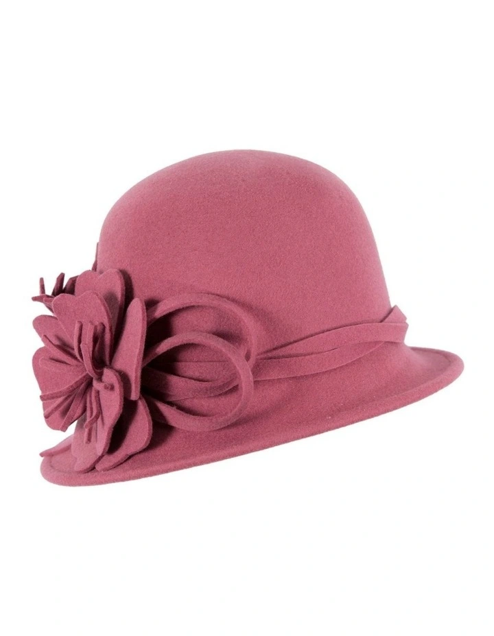 Rose pink felt winter hat with flower by Max Alexander J437RS image 1