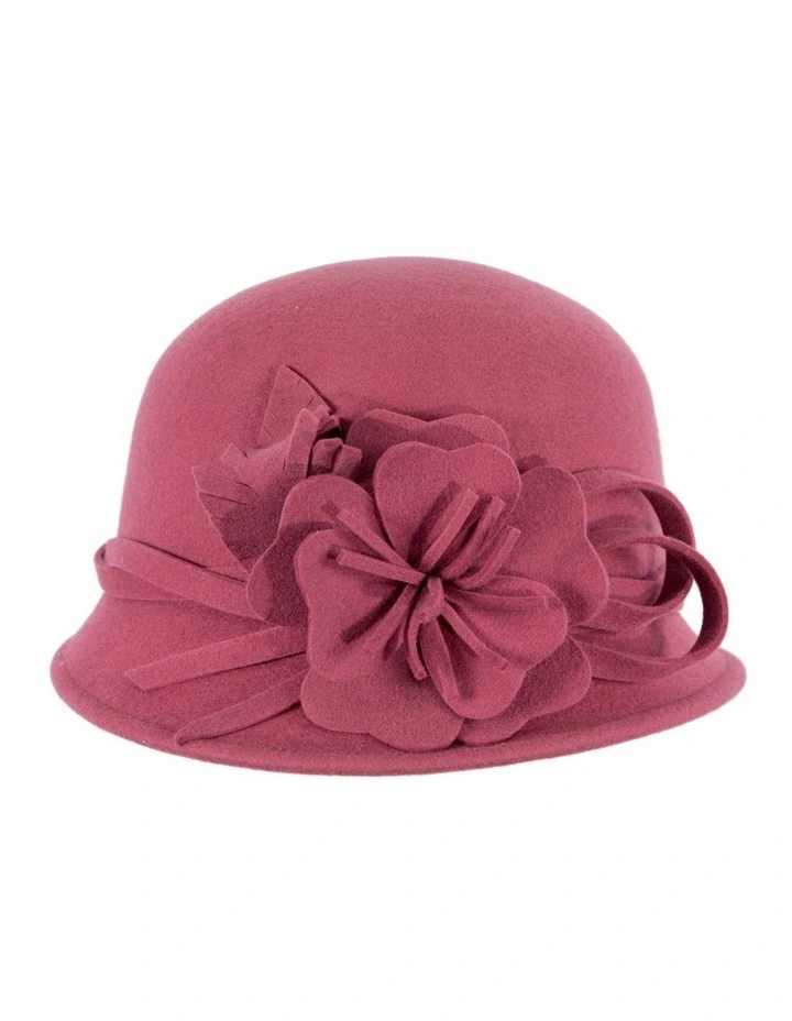 Rose pink felt winter hat with flower by Max Alexander J437RS image 3