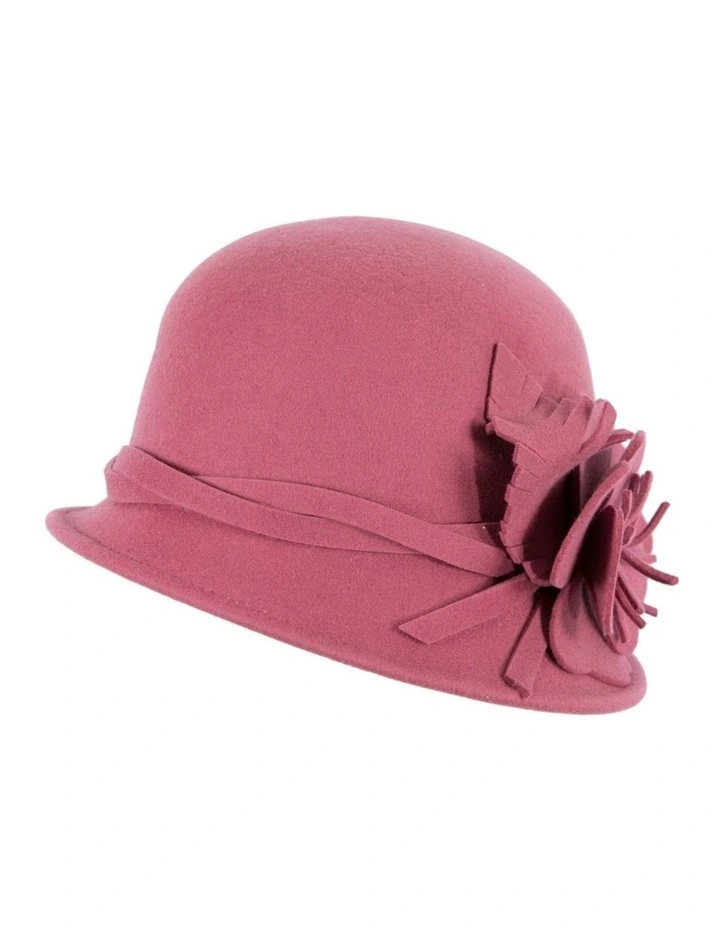 Rose pink felt winter hat with flower by Max Alexander J437RS image 5