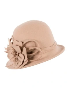Beige felt winter hat with flower by Max Alexander J437 J437BE