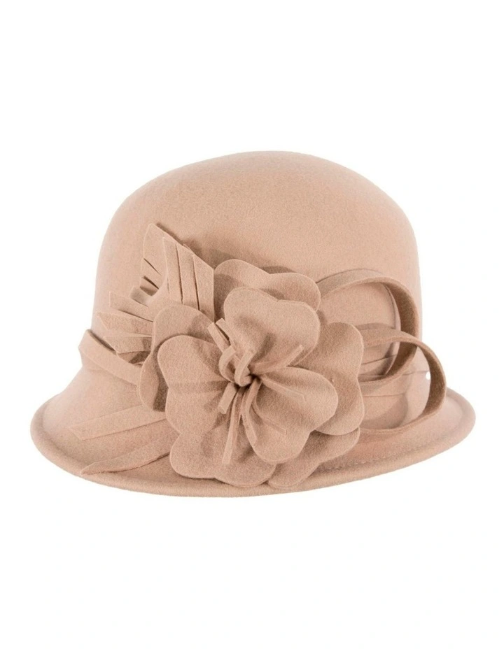 Beige felt winter hat with flower by Max Alexander J437 J437BE image 3