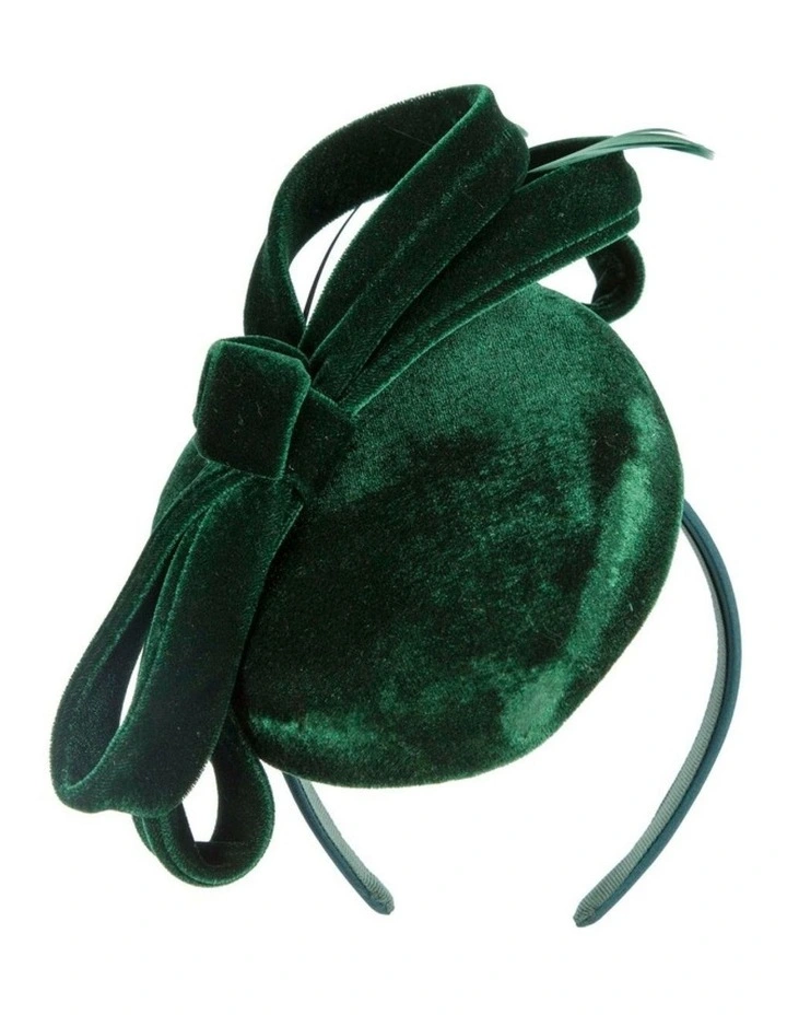 Green velvet pillbox winter fascinator J441GRN image 1
