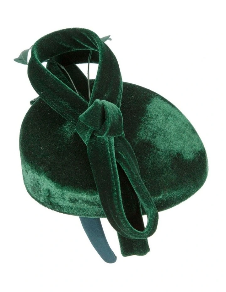 Green velvet pillbox winter fascinator J441GRN image 2