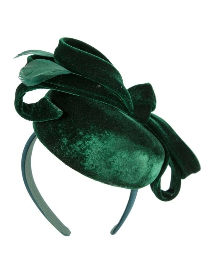 Green velvet pillbox winter fascinator J441GRN image 5