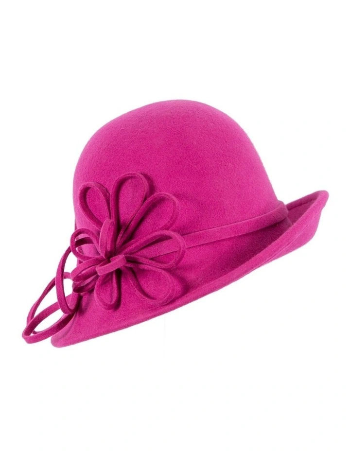 Fuchsia felt winter hat with flower by Max Alexander J439F image 1