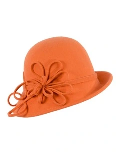 Orange felt winter hat with flower by Max Alexander J439OR