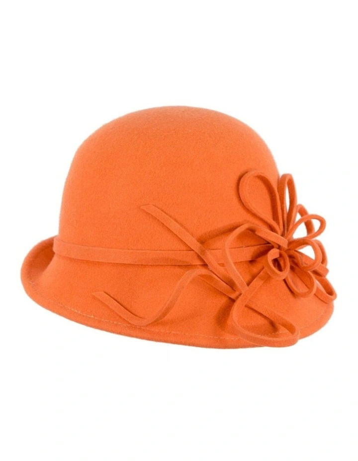 Orange felt winter hat with flower by Max Alexander J439OR image 2