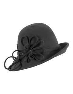 Black felt winter hat with flower by Max Alexander J439 J439B