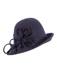 Navy felt winter hat with flower by Max Alexander J439N