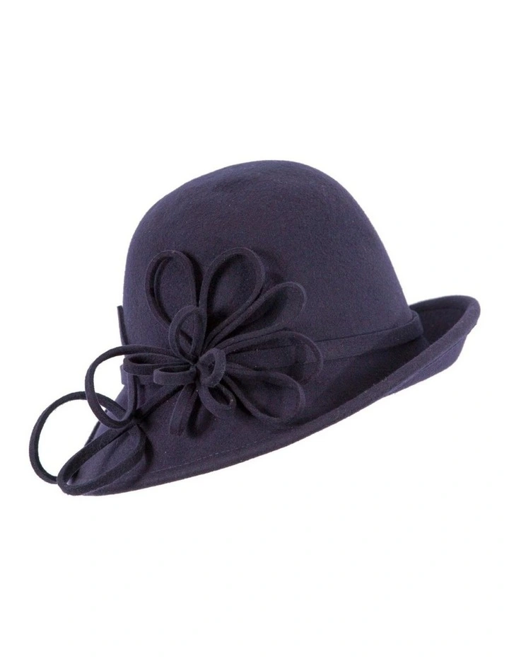 Navy felt winter hat with flower by Max Alexander J439N image 1