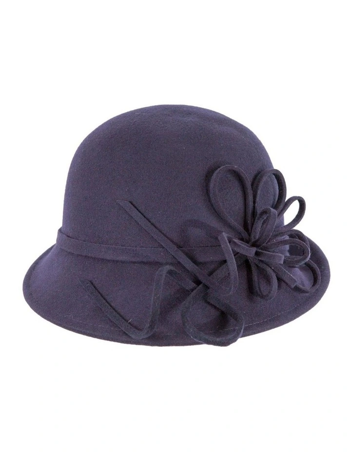 Navy felt winter hat with flower by Max Alexander J439N image 2