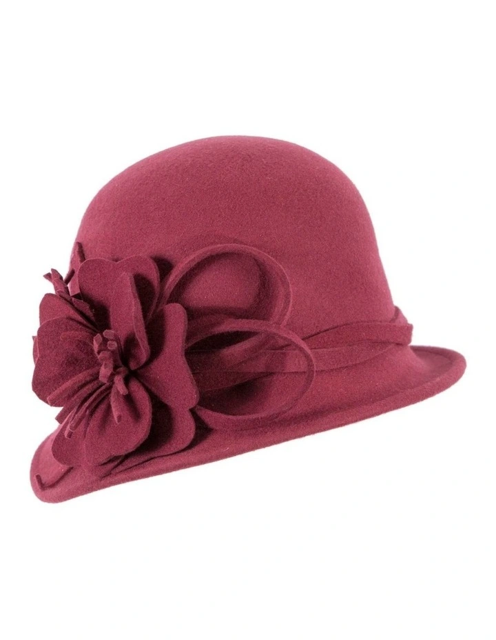 Burgundy felt winter hat with flower by Max Alexander J437W image 1