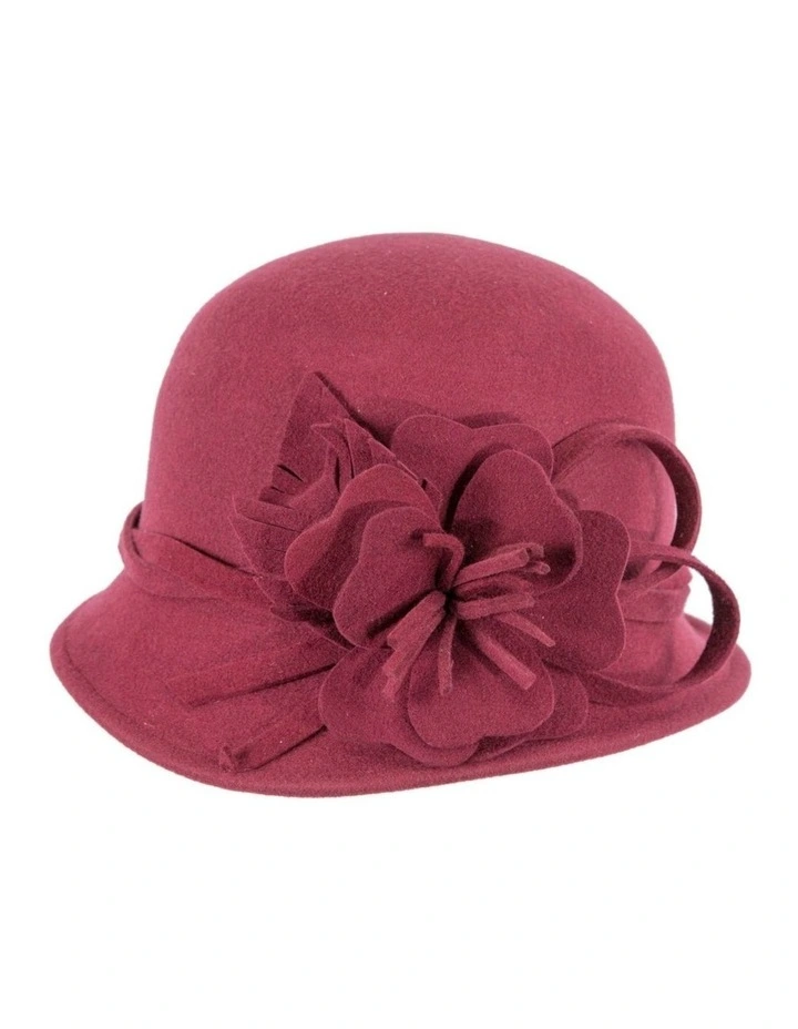 Burgundy felt winter hat with flower by Max Alexander J437W image 3