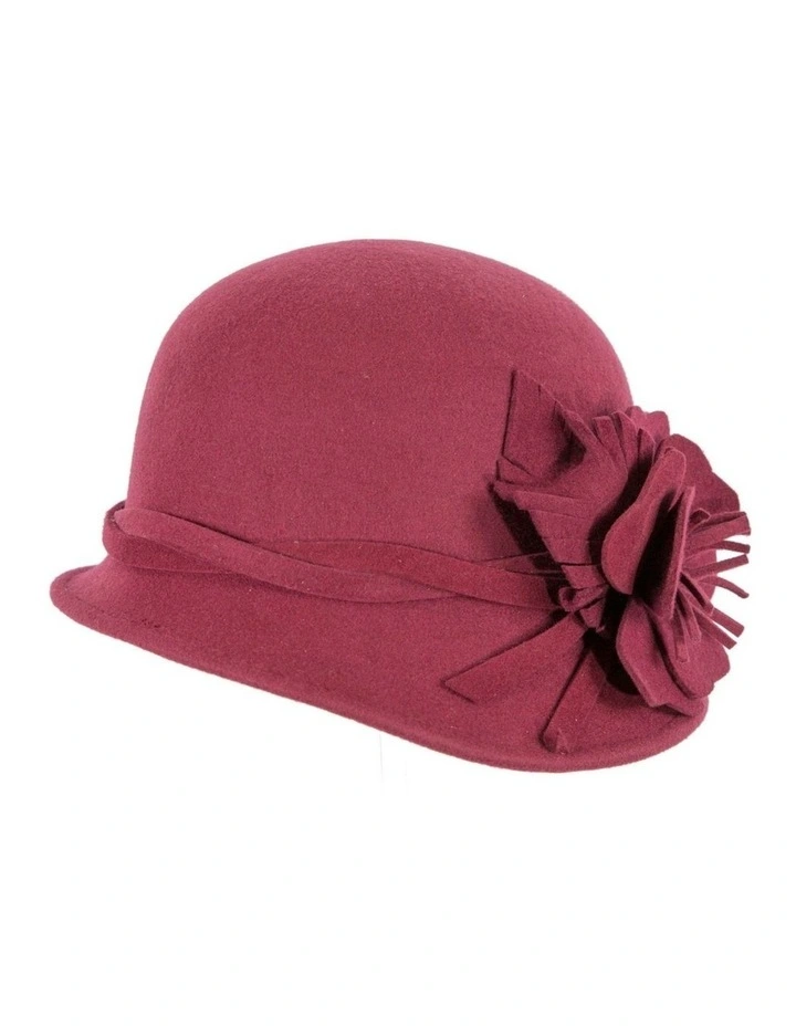 Burgundy felt winter hat with flower by Max Alexander J437W image 5