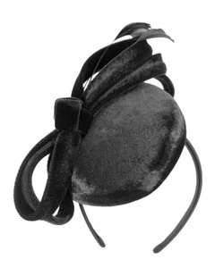 Black velvet pillbox winter fascinator J441B