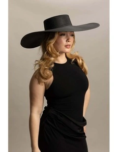 Savannah Racewear Wide-Brim Boater in Black
