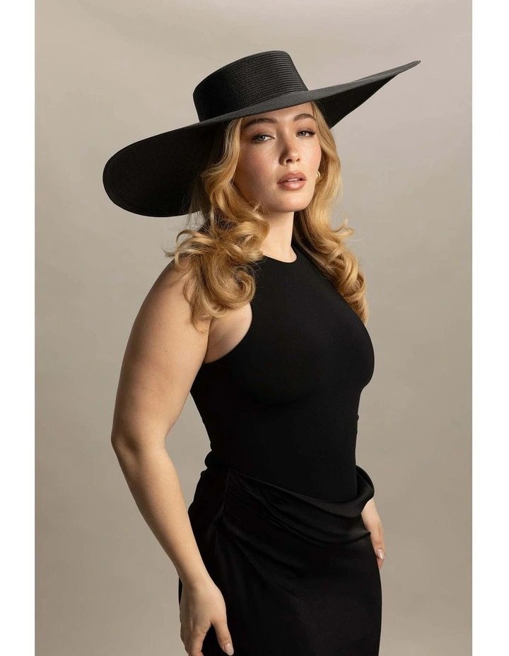 Savannah Racewear Wide-Brim Boater in Black image 2