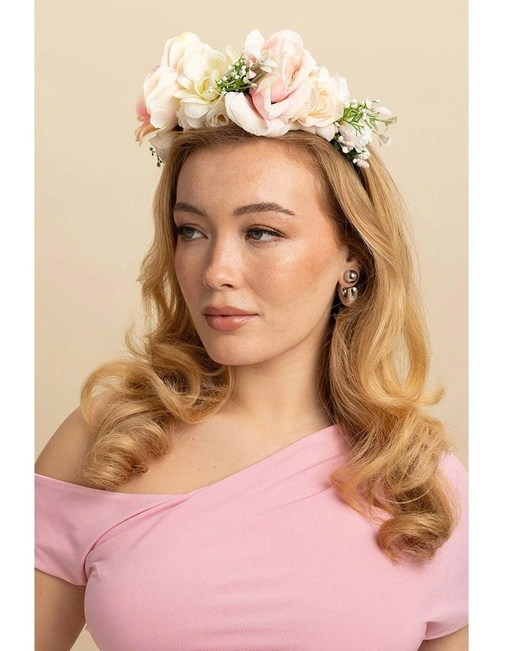 Giulia Flower Crown in White with Pink & Green image 1