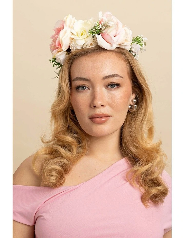 Giulia Flower Crown in White with Pink & Green image 3