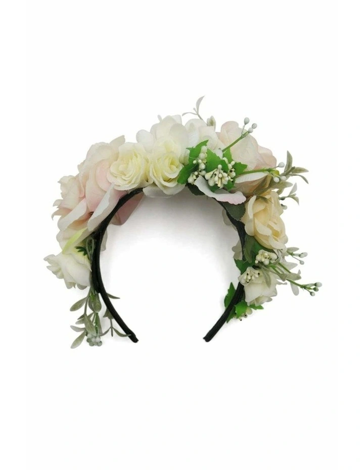 Giulia Flower Crown in White with Pink & Green image 5