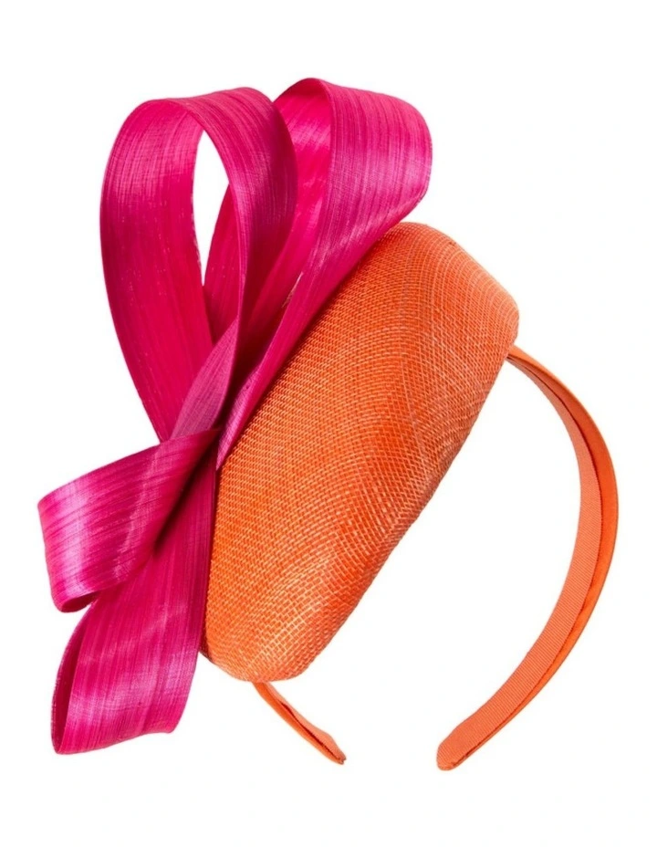 Orange & Fuchsia Pillbox Fascinator with Silk Abaca Bow by Fillies Collection S348ORF image 1