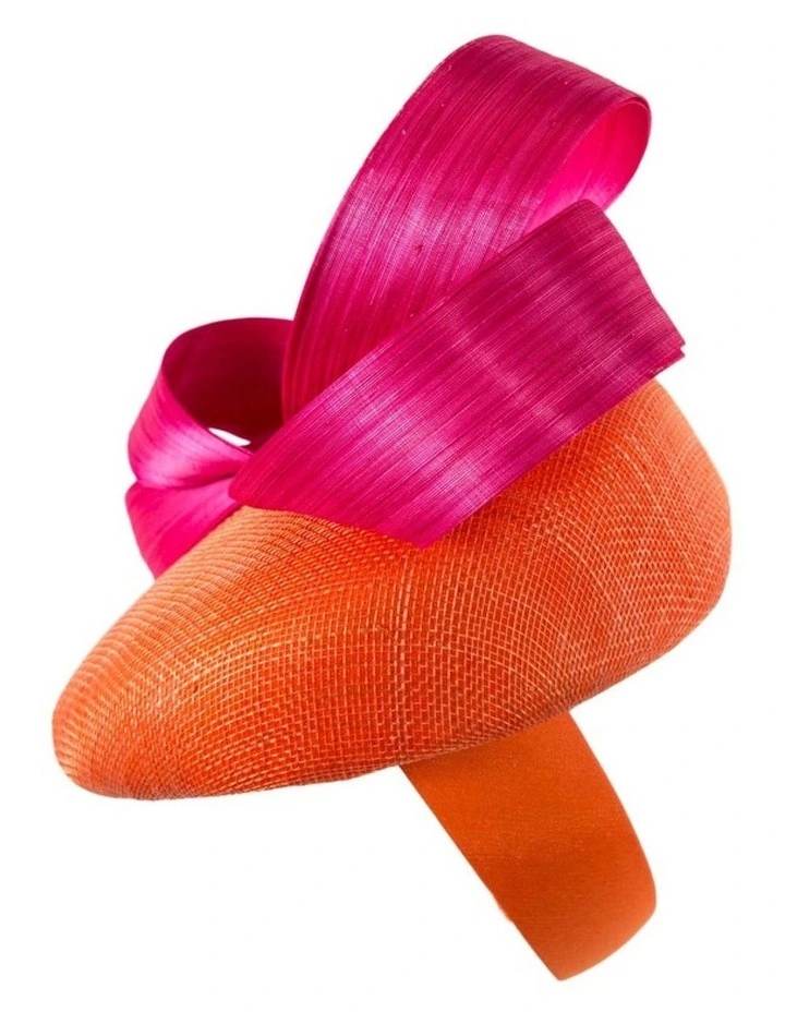 Orange & Fuchsia Pillbox Fascinator with Silk Abaca Bow by Fillies Collection S348ORF image 2