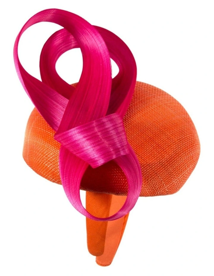 Orange & Fuchsia Pillbox Fascinator with Silk Abaca Bow by Fillies Collection S348ORF image 3