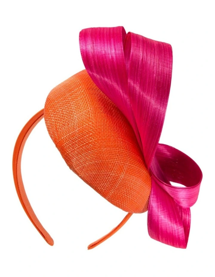 Orange & Fuchsia Pillbox Fascinator with Silk Abaca Bow by Fillies Collection S348ORF image 5