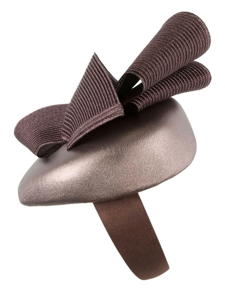 Taupe & Chocolate leather pillbox fascinator by Fillies Collection S329TPCH image 2