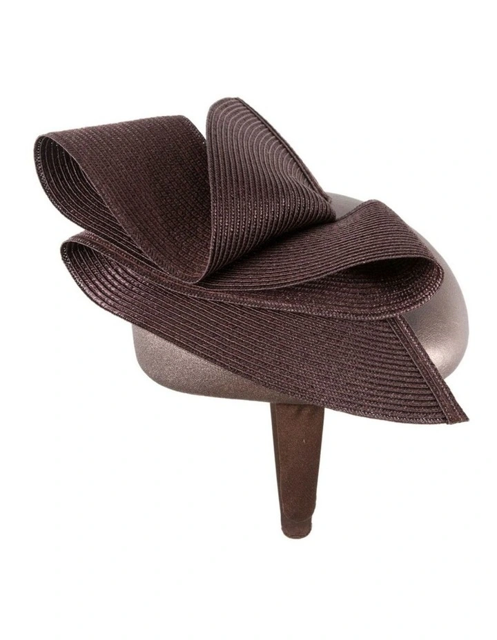 Taupe & Chocolate leather pillbox fascinator by Fillies Collection S329TPCH image 3
