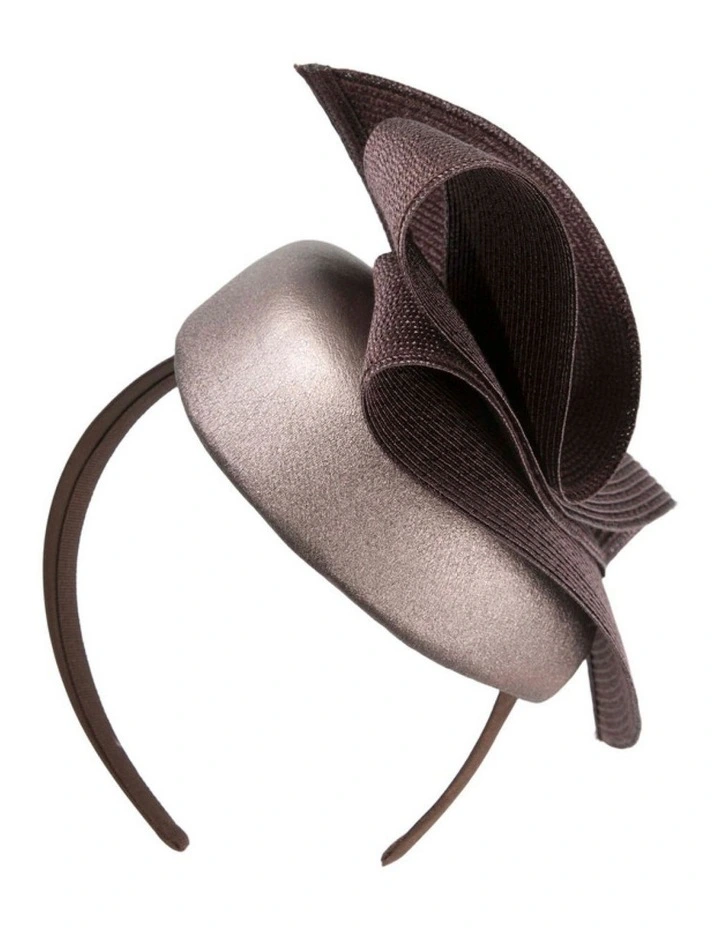 Taupe & Chocolate leather pillbox fascinator by Fillies Collection S329TPCH image 5