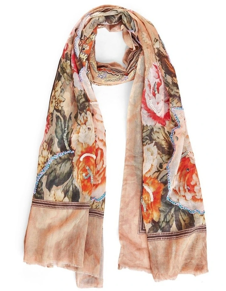 Embellished Roses Scarf - Multi image 1