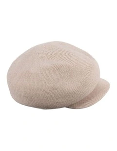 Beige Wool Blend Knitted Baker Boy Cap  Made in Europe JR022BE