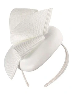 White leather pillbox fascinator by Fillies Collection S329WHT