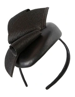 Black leather pillbox fascinator by Fillies Collection S329B