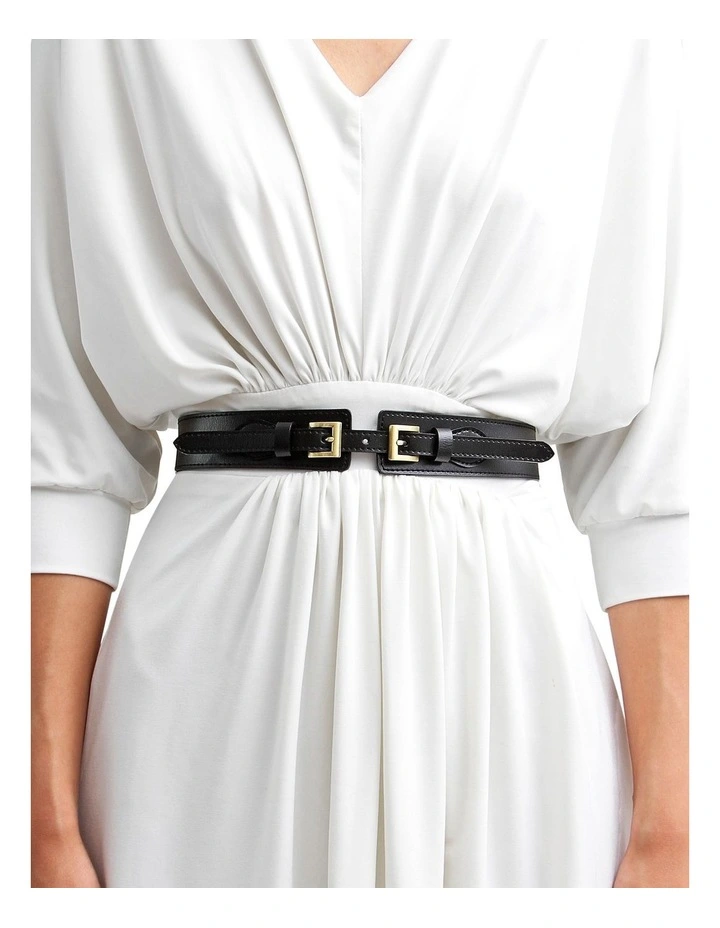 London Fog Leather Waist Belt in Black image 2
