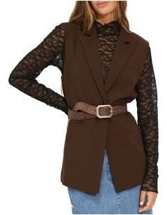Stand By Me Embossed Leather Belt in Chocolate