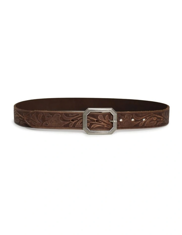 Stand By Me Embossed Leather Belt in Chocolate image 2