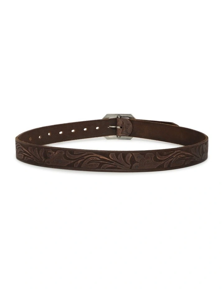 Stand By Me Embossed Leather Belt in Chocolate image 3